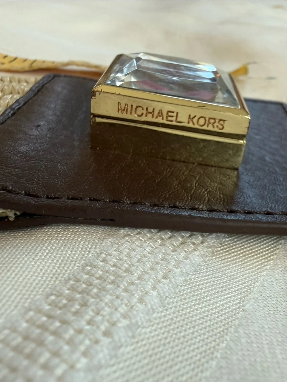 Michael Kors Brown Leather and stretch belt with Gold-Tone Logo clasp